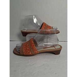 Trotters Women's 8.5 Orange Woven Slide Sandals Low Heel Open Toe Slip On Shoes